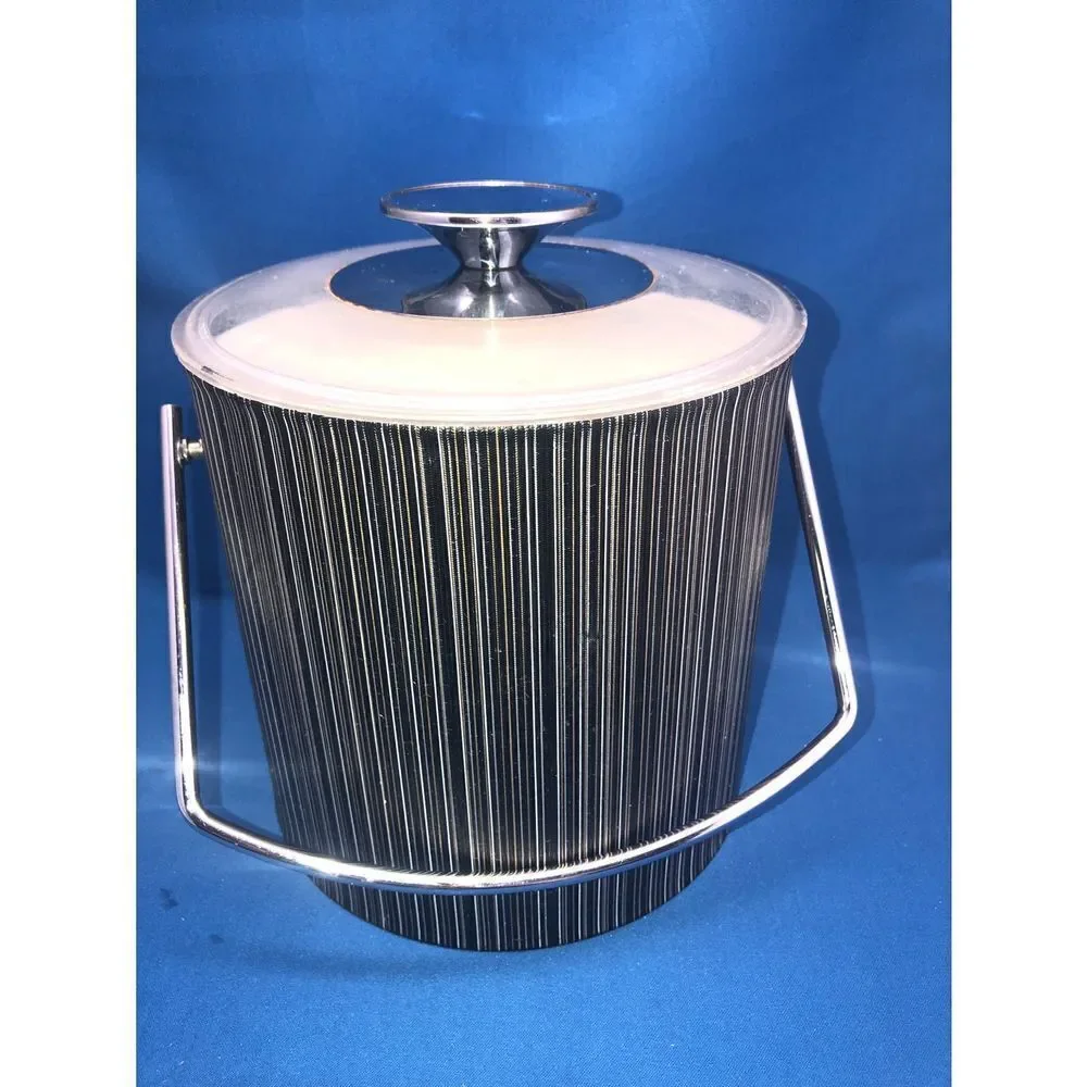 Vintage SilverTone Laminate plastic Ice Bucket With Lid